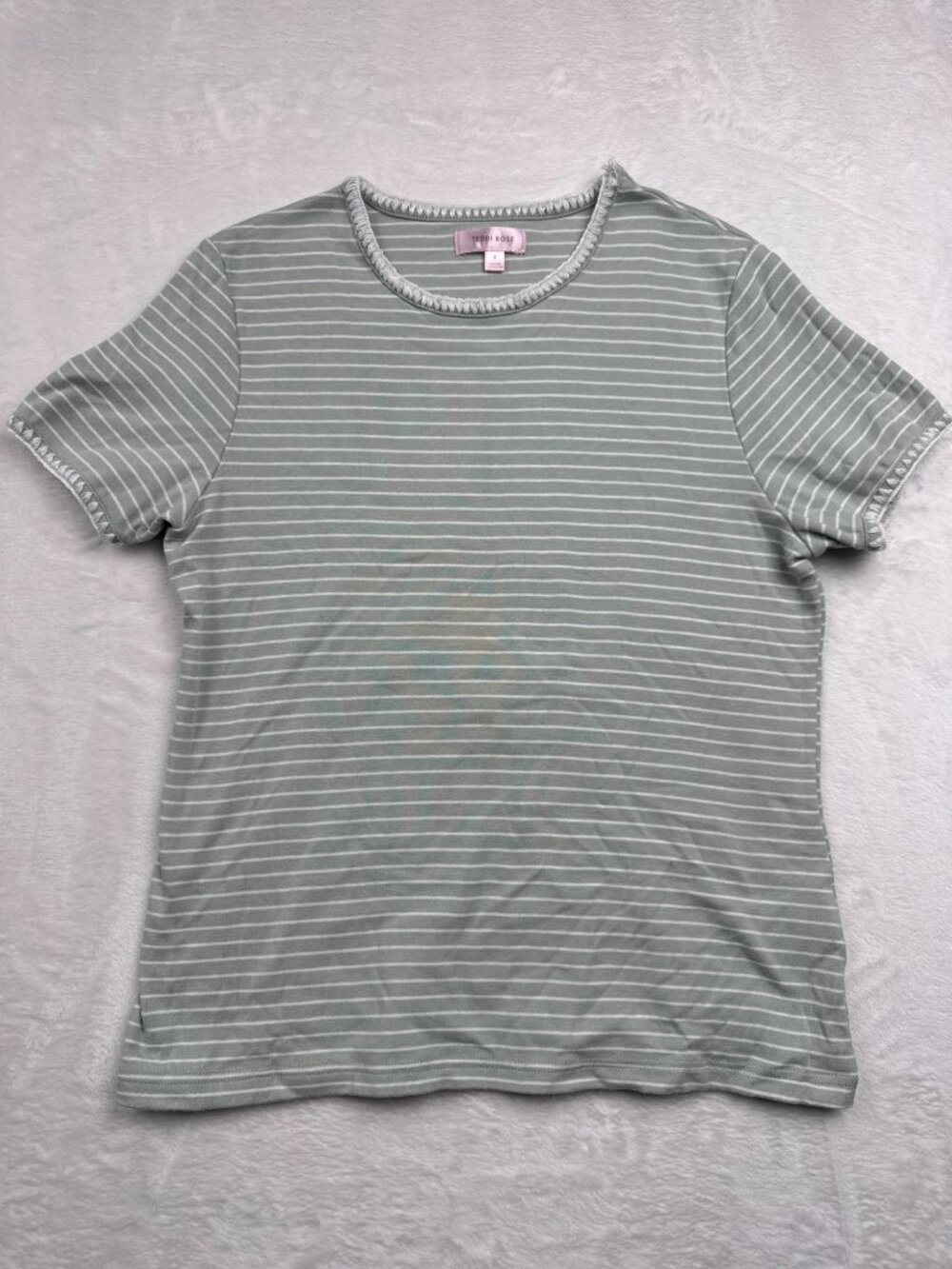 Teddi Rose Green & White Striped Short Sleeve T-Shirt Size S Cotton Blend